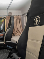 Чехлы Shacman X3000 рестайлинг 3D (экокожа, черный цвет, бежевая экокожа посередине, кант)