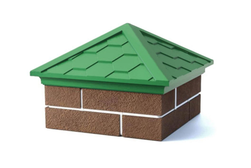 Полимерно-песчаный колпак на заборный столб, 2 × 2 кирпича, 535 × 535 × 43, «Гибкая черепица» (зеленый)