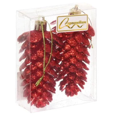 Ёлочные игрушки «Таинственное очарование» Шишки блестящие 9 см (набор 2 шт), красный