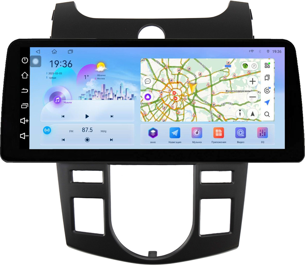 Магнитола для KIA Cerato 2 2008-2013 (климат, рамка черная) - FarCar монитор 12.3" 2K QLED на Android 14, TS10, CarPlay, 4G SIM-слот