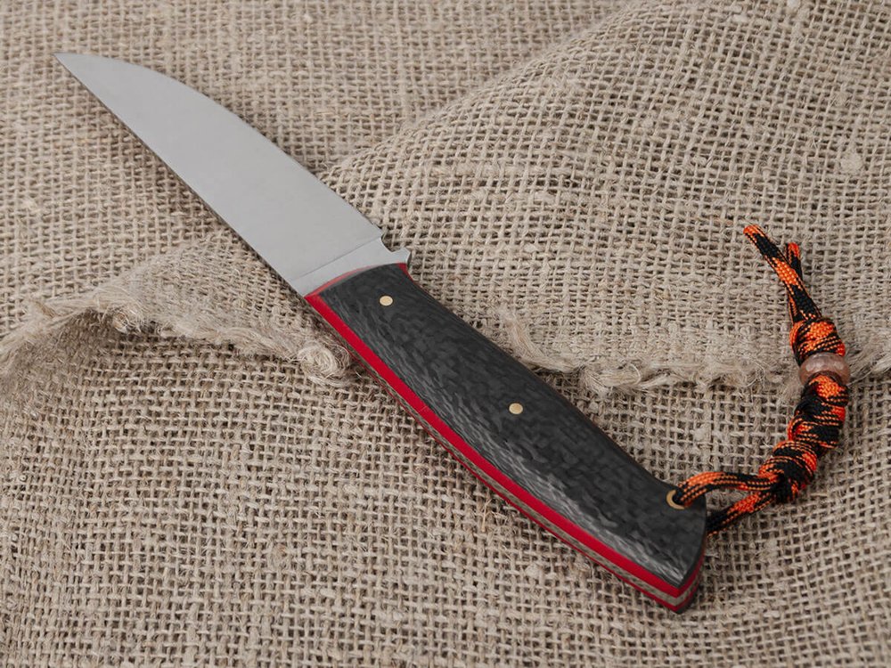 Нож для бушкрафта "Куница", сталь VG-10/Elmax, рукоять карбон (красный спейсер)