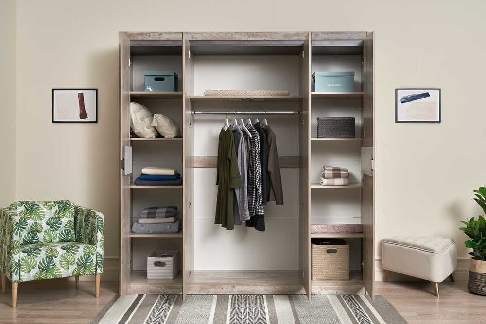 Шкаф четырехстворчатый Ривьера, Дуб Юкон, Бетон темный