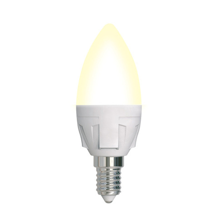 LED-C37 7W-3000K-E14-FR-DIM PLP01WH Лампа светодиодная. диммируемая. Форма свеча. матовая. Серия Яркая. Теплый белый свет 3000K. Картон. ТМ Uniel.