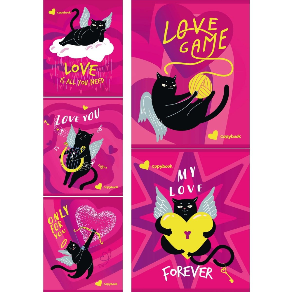 Тетрадь 48л., А5, клетка, Проф-Пресс, "Летающий кот", скрепка, обл. мелован. картон, твин-лак, фольга