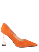 Женские туфли замшевые рыжие с квадратным каблуком