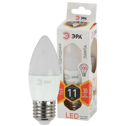 Лампа светодиодная ЭРА STD LED B35-11W-827-E27 11Вт свеча теплый белый свет Е27