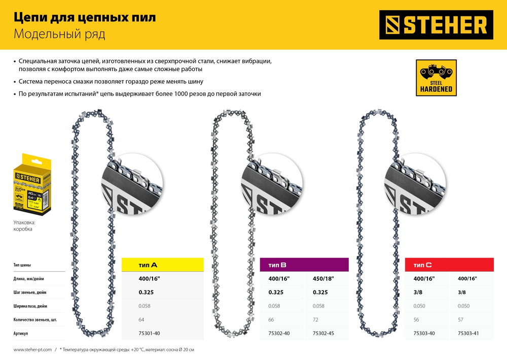 STEHER type B шаг 0.325″ паз 1.5 мм 66 звена цепь для бензопил