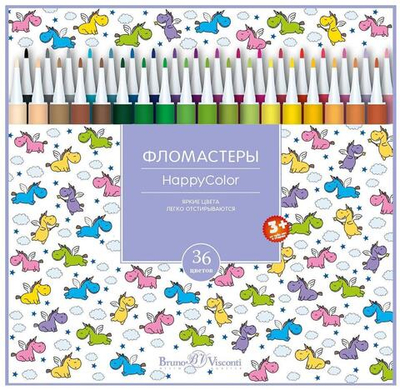 Фломастеры 36цв. "Happycolor", 4 вида (Bruno Visconti)