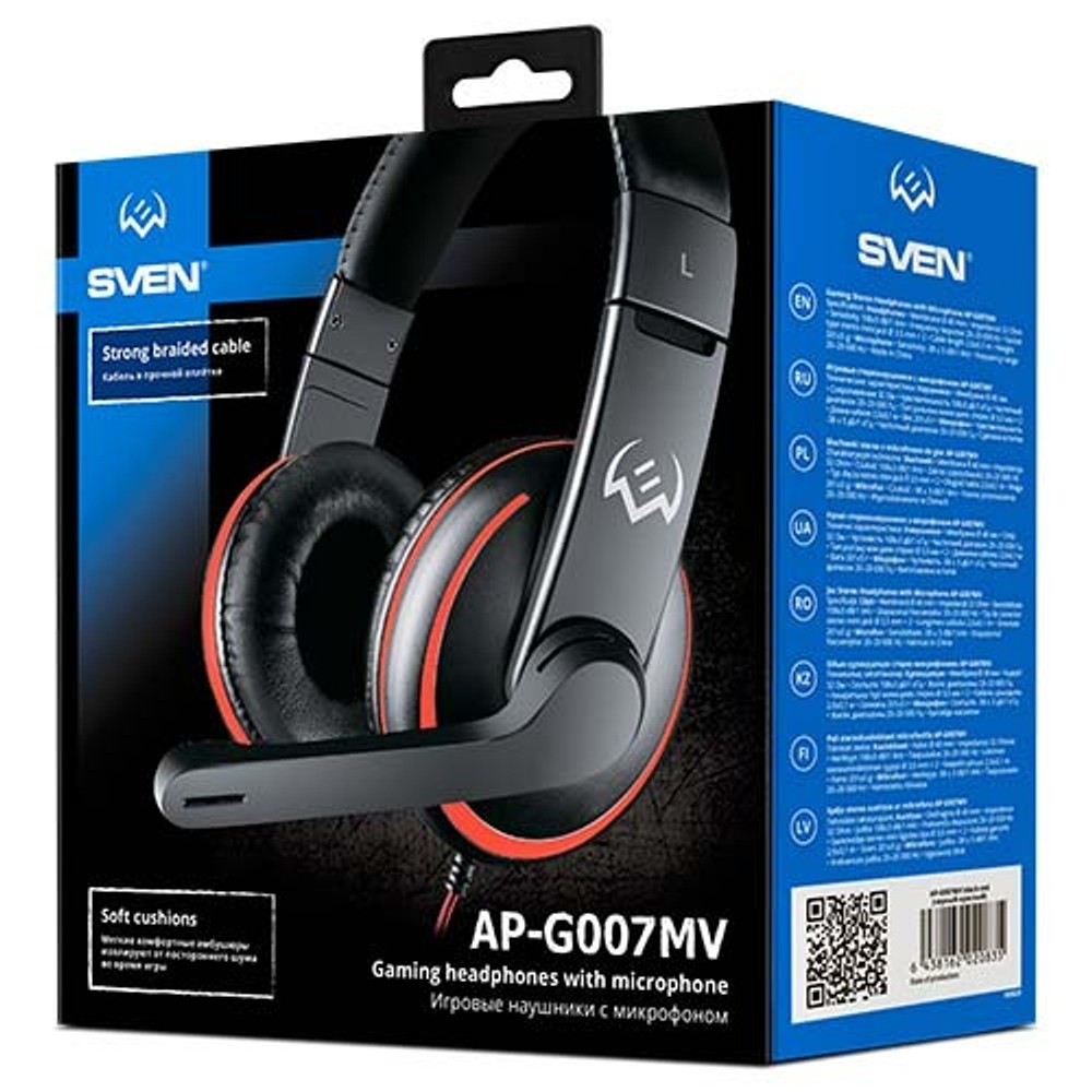 Игровые наушники с микрофоном SVEN AP-G007MV, черный-красный