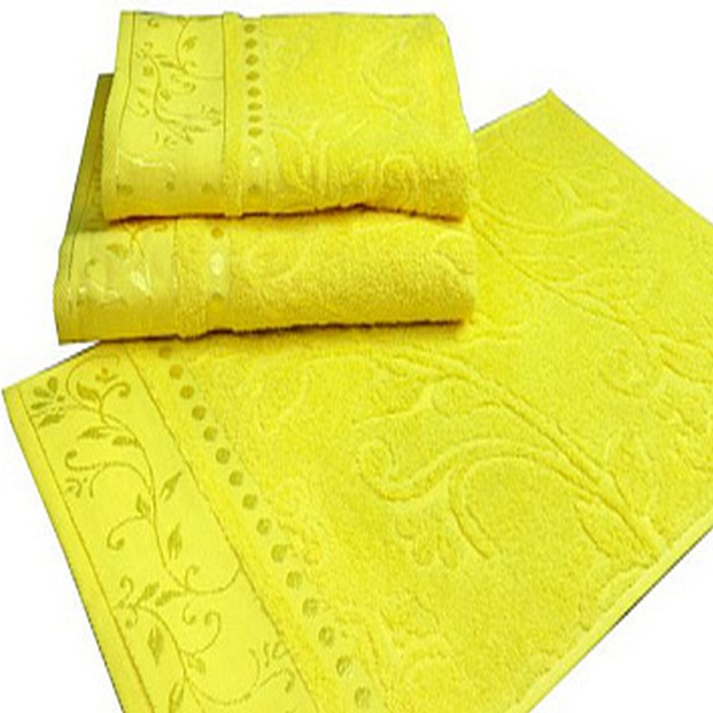Набор из 3-х махровых полотенец "П37. Жаккард лимон" в упаковке, 100% хлопок, Россия.