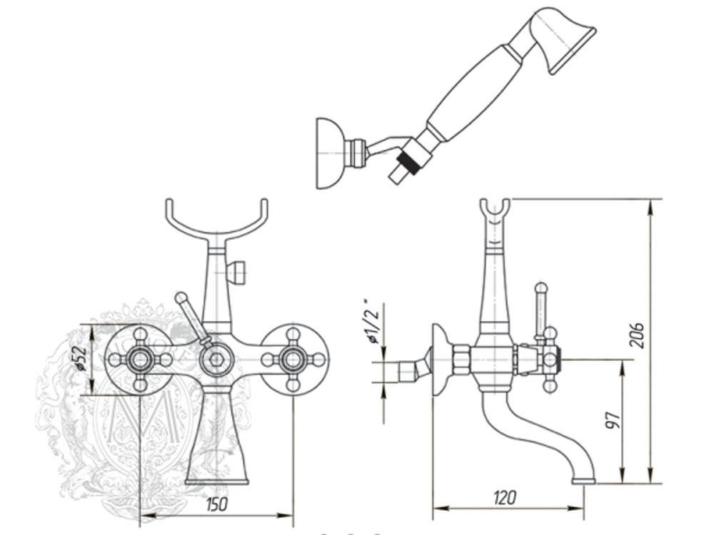 Смеситель для ванны-душа Migliore Lady ML.LAD-902 CR схема