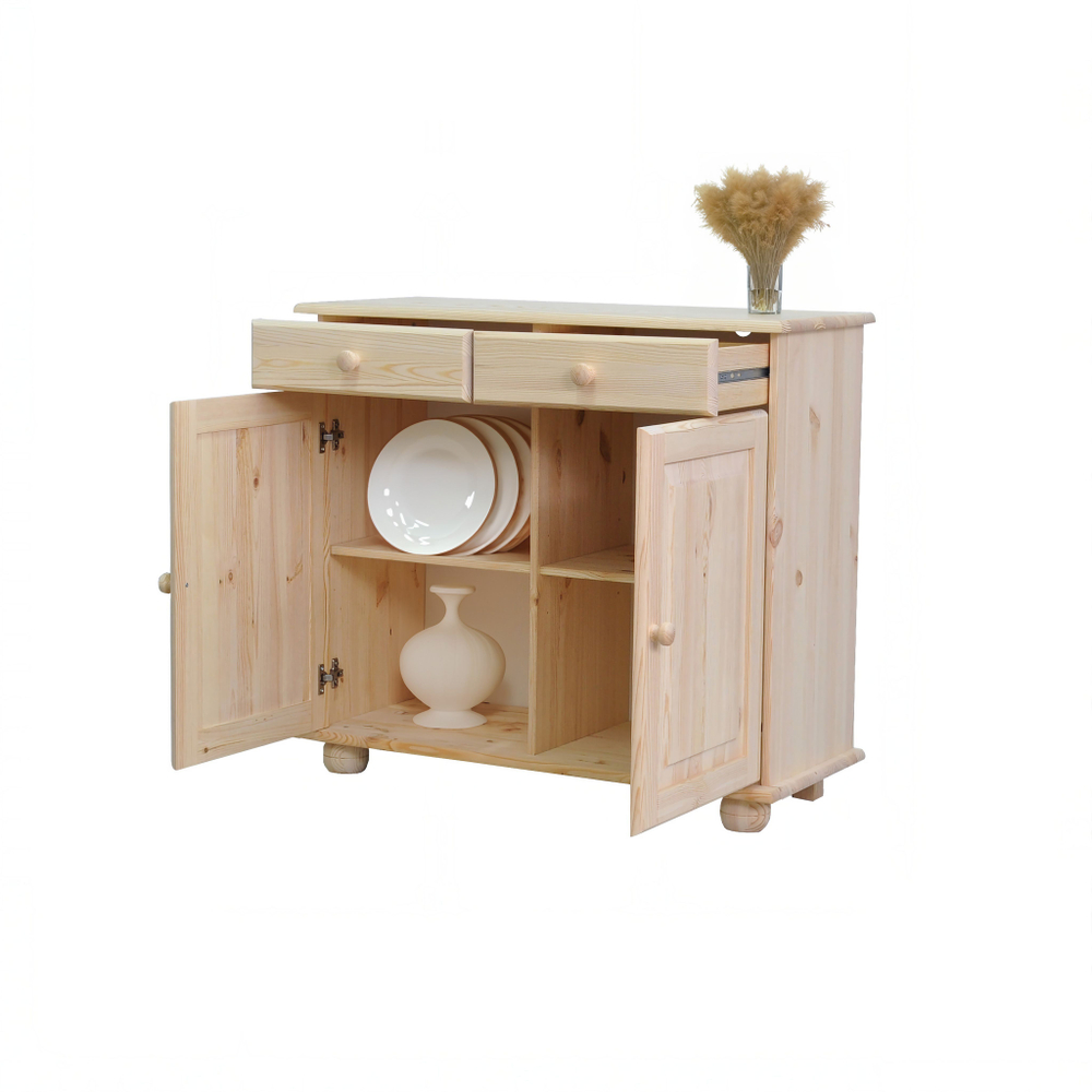 Шкаф витрина, 90х39х192, Лена, буфет для кухни, двухдверный из массива сосны , в натуральной отделке, Dipriz