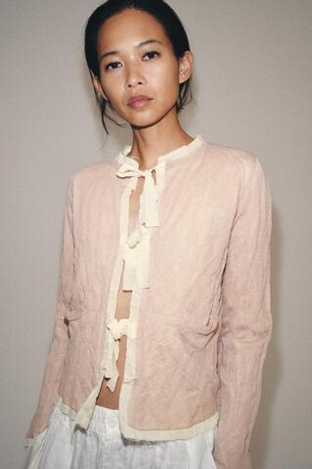 ZARA КАРДИГАН С БАНТАМИ И КОНТРАСТНЫМИ ДЕТАЛЯМИ, РОЗОВЫЙ/БЕЛЫЙ