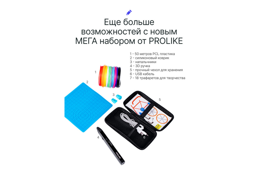 3D ручка Prolike с дисплеем, большой набор пластика, цвет черный