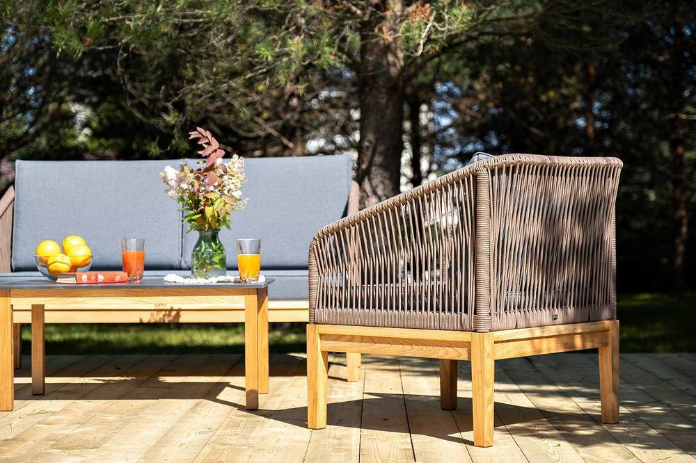 "Канны" лаунж-зона 4-местная из роупа со столиком "Канны" (серый гранит), основание дуб, роуп коричневый