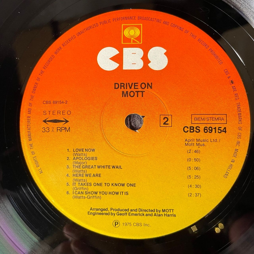 Винтажная виниловая пластинка LP Mott Drive On (Нидерланды 1975)