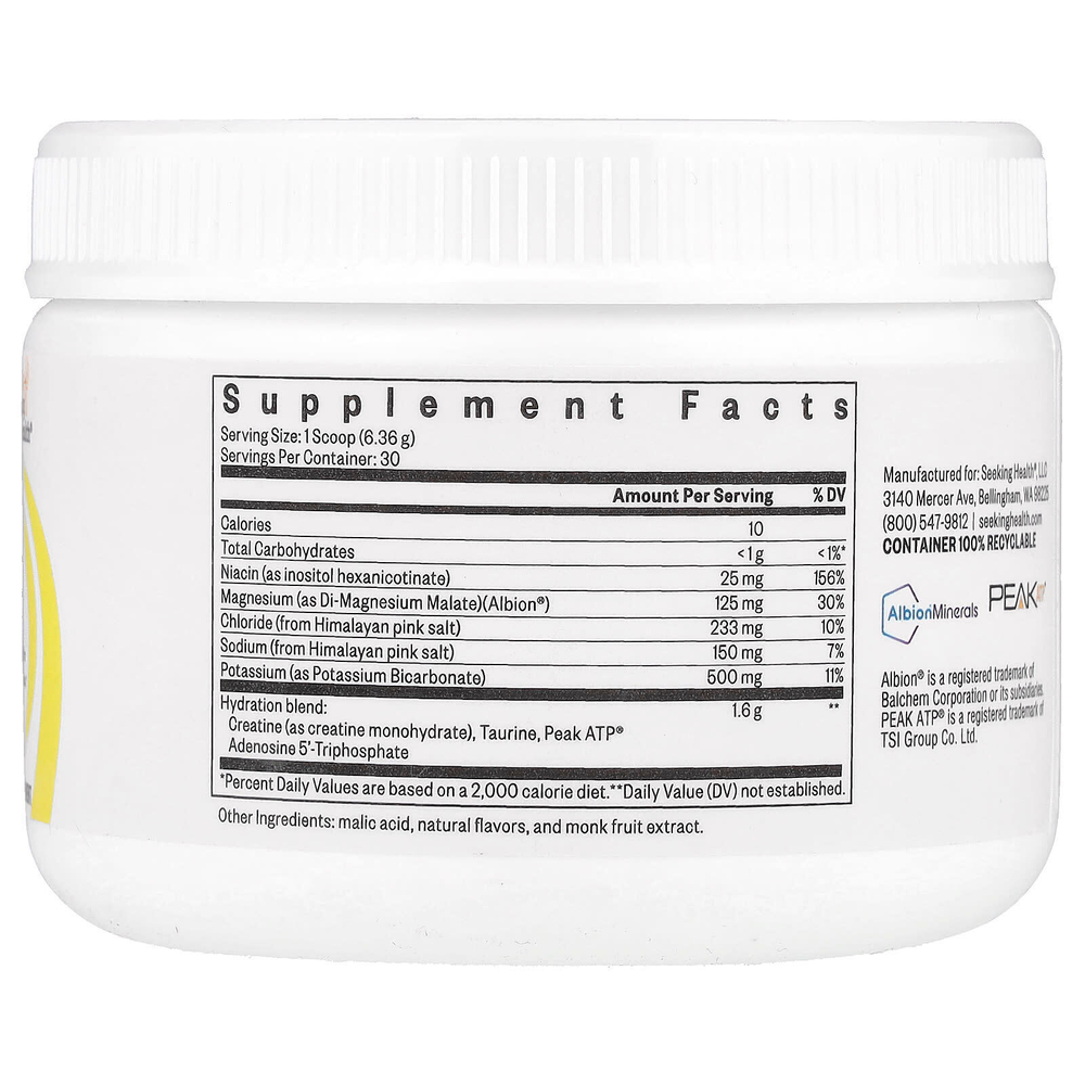 Seeking Health, Optimal Electrolyte, смесь для приготовления напитков с электролитами, вкус лимонада, 190,8 г (6,73 унции)