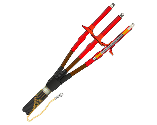 Муфта термоусаживаемая наружной установки на трехжильный кабель с СПЭ-изоляцией с броней на напряжение до 10 кВ с проволочным экраном  3ПКНТпНнг-LS-Б-10-35...50-КПЭ (с наконечниками)