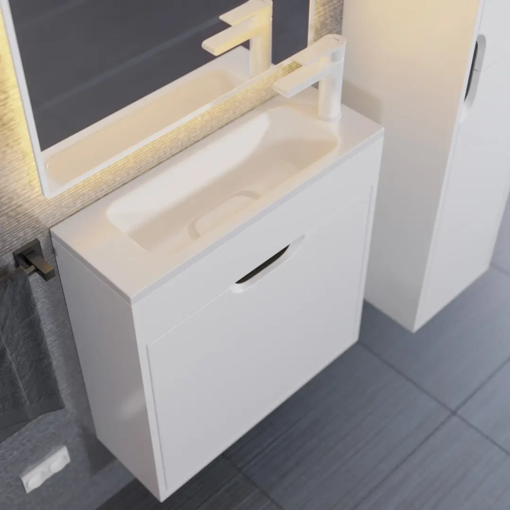 Тумба с раковиной для ванной Uperwood Modul 60 см, подвесная, матовая, белая/графит