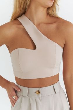 Асимметричный топ из джерси бежевого цвета