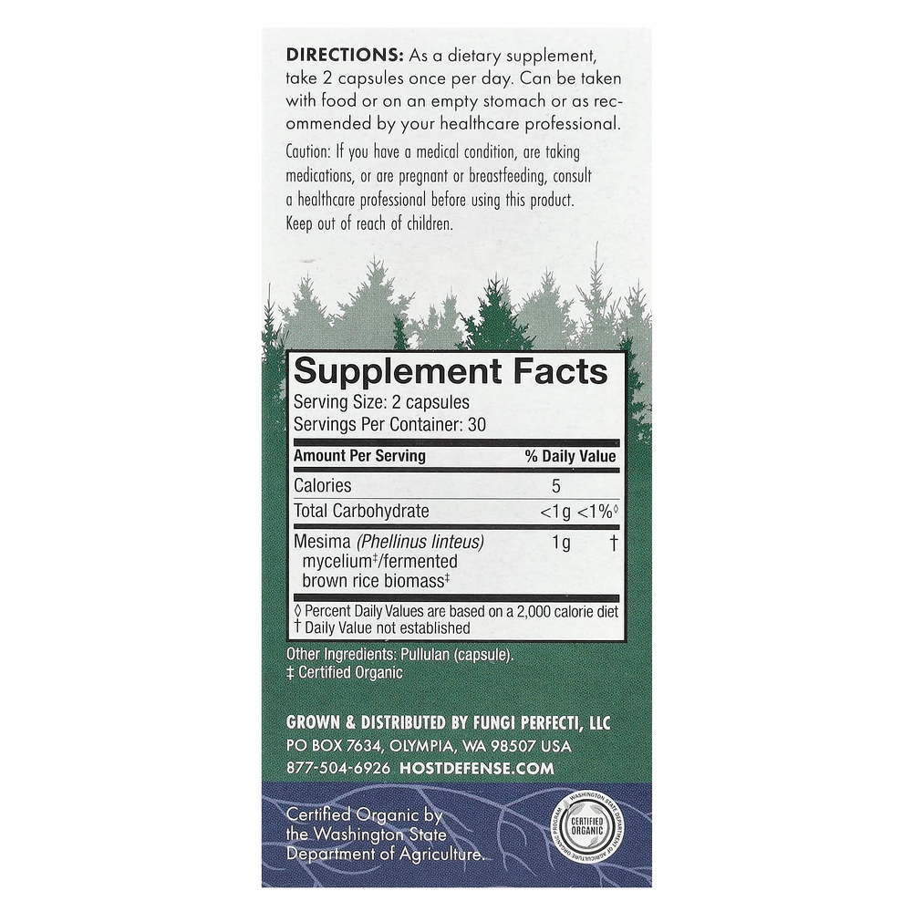 Host Defense, Mushrooms ™, Mesima, 60 капсул (0,5 г в 1 капсуле)