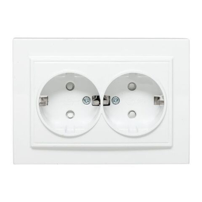 Минск Розетка 2-местная СП с заземлением 16А белая с защ, штор, EKF Basic