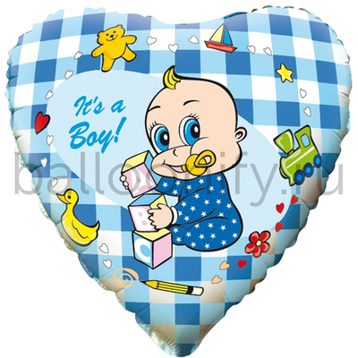 Фольгированная фигура, сердце, Младенец мальчик(FM),18"/46СМ