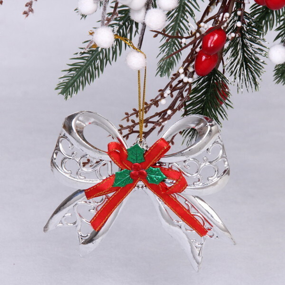 Украшение новогоднее «Сказочный бант» 10*12 см, Серебро