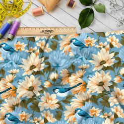 Ткань премиум интерлок птицы в цветах