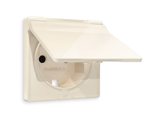 AP3080 Лицевая панель ALFA (Бежевый глянец) для электрической розетки с/з со шторками и крышкой IP44 QUANT