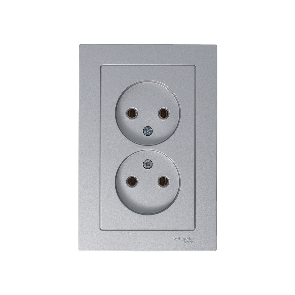 Systeme Electric AtlasDesign Алюминий Розетка б/з двойная, 16А, в сборе
