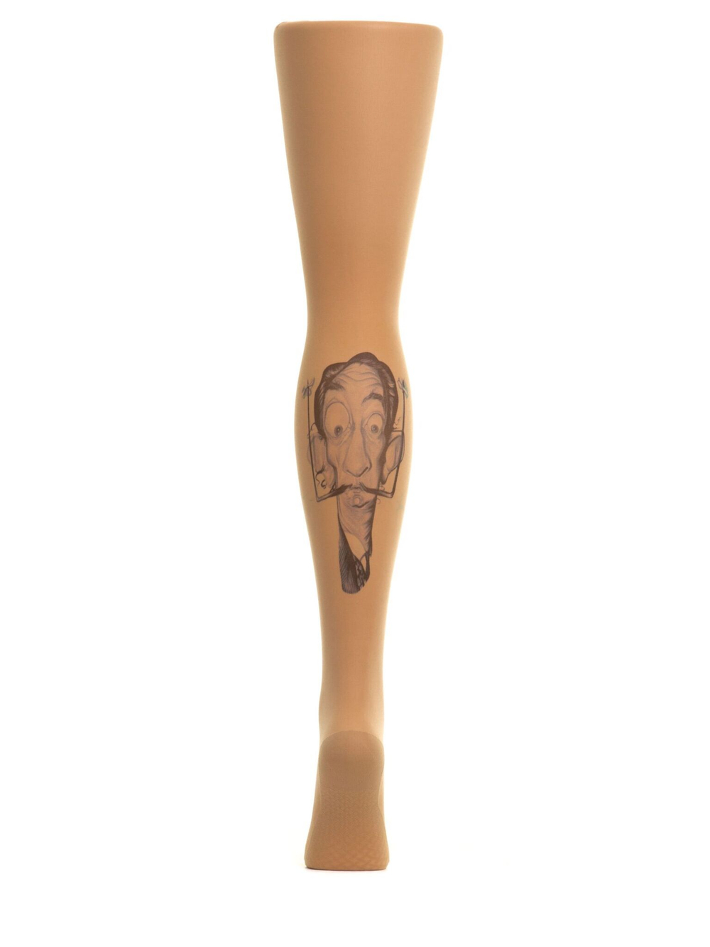 Колготки с принтом на правой ножке в виде шаржа на Дали (Размер: S-M-L) (Цвет: бежевый)