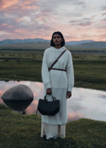 Сумка Polene Cyme Mini EDITION TEXTURED BLACK WITH ECRU STITCHING