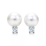 Серьги из белого золота 18kс бриллиантами и жемчугом, Tiffany 💎Signature pearls