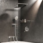 Набор: смеситель для ванны и душа, верхний душ с держателем, излив, душевой набор и шланговое присоединение AM.PM X-Joy FB85A3RH10