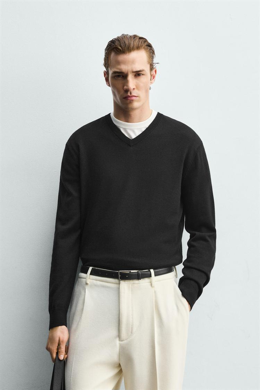 ZARA СВИТЕР ИЗ 100% ШЕРСТИ, ЧЕРНЫЙ