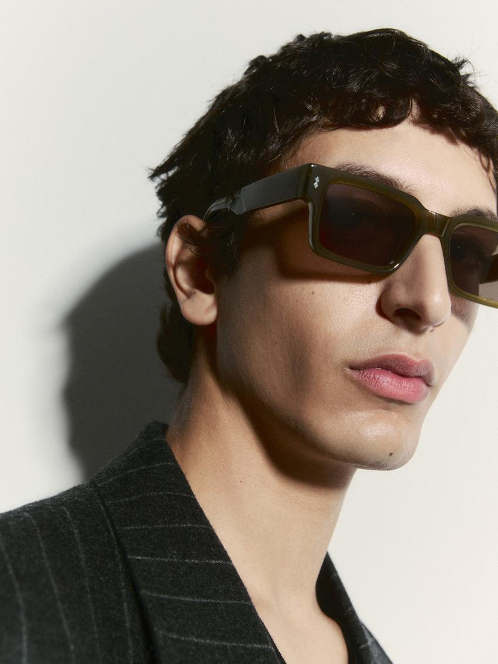 Massimo Dutti Солнцезащитные очки в прямоугольной оправе, зеленый