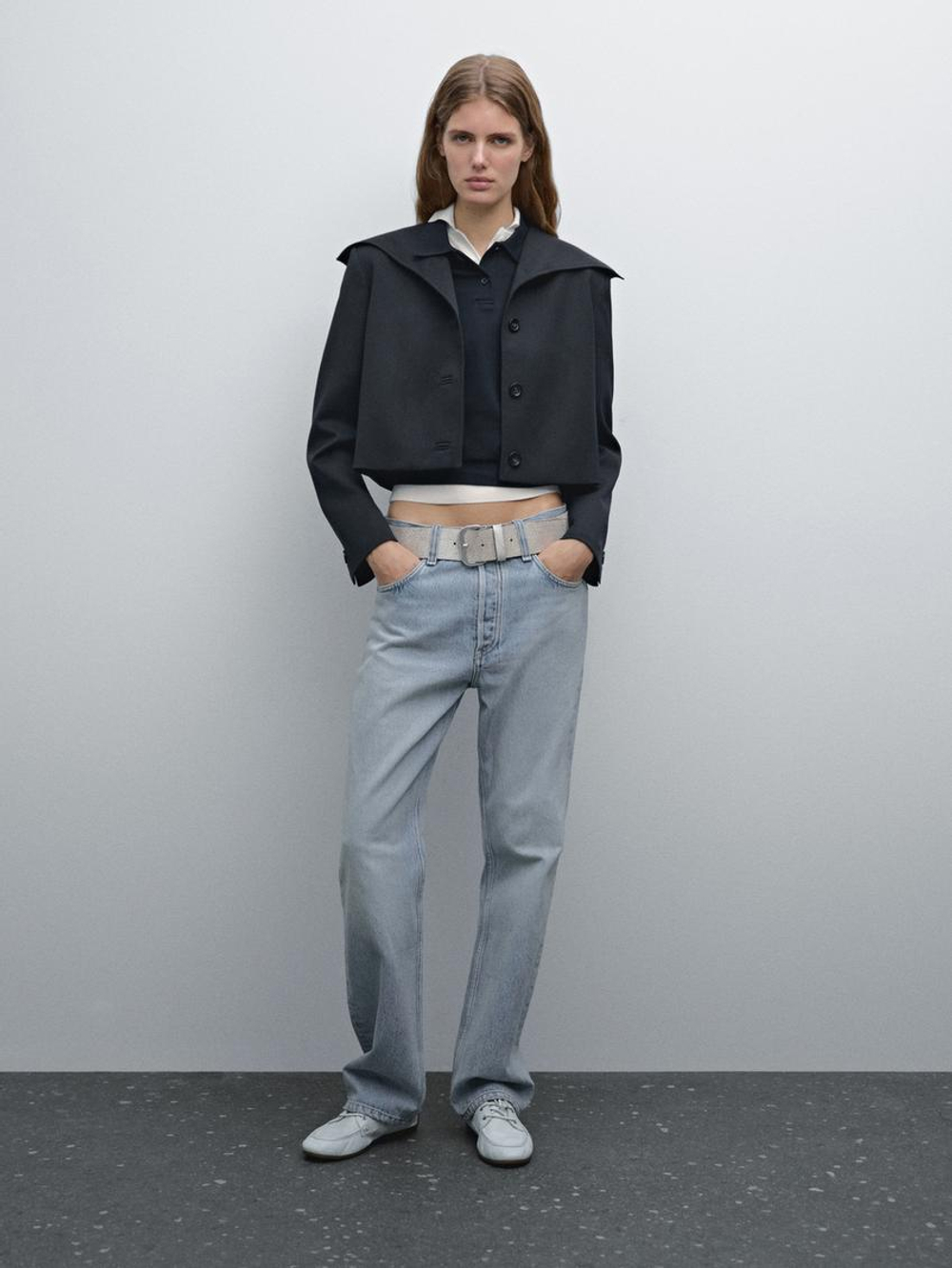 Massimo Dutti Куртка из смесовой шерсти с отложным воротником, темно-синий