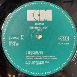 Винтажная виниловая пластинка LP Egberto Gismonti and Academia De Dancas Sanfona (Germany 1981) ECM Records