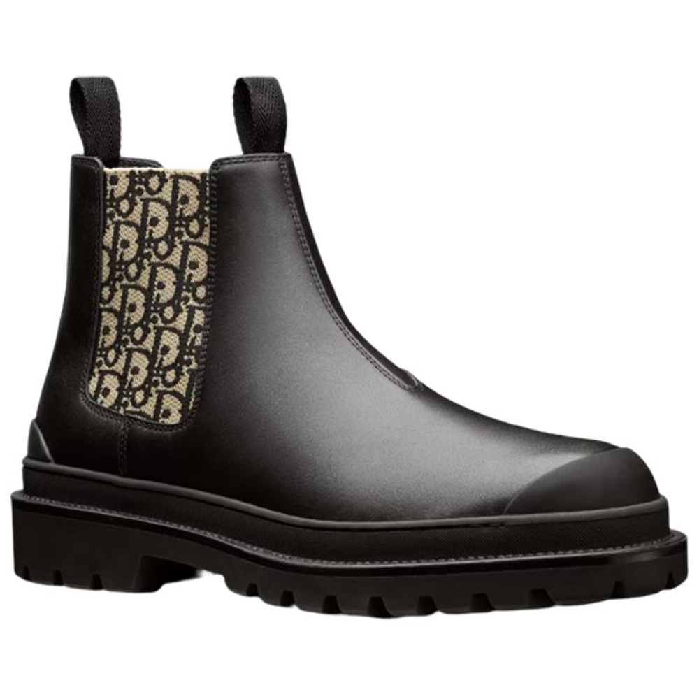DIOR Explorer Chelsea Boot Black Beige Black DIOR Oblique Motif