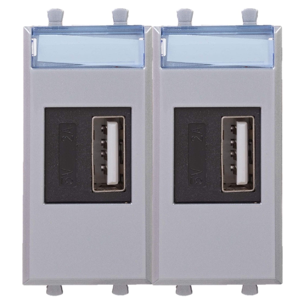 USB зарядное устройство модульное,  "Avanti", "Закаленная сталь", 2модуля