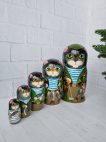 Матрешка "Котик Рыбак" 5мест