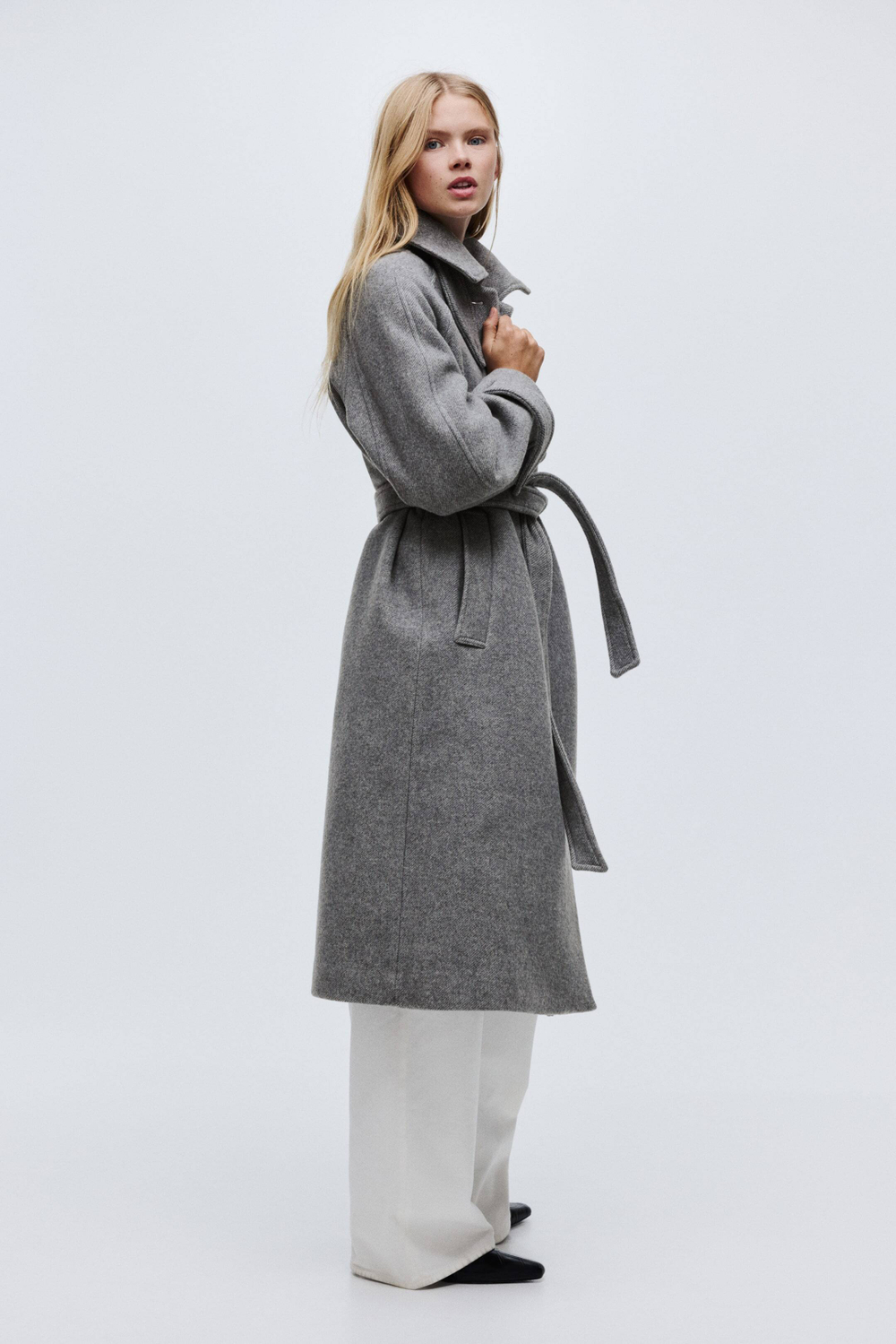 H&M Пальто свободного кроя из смесовой шерсти, серый