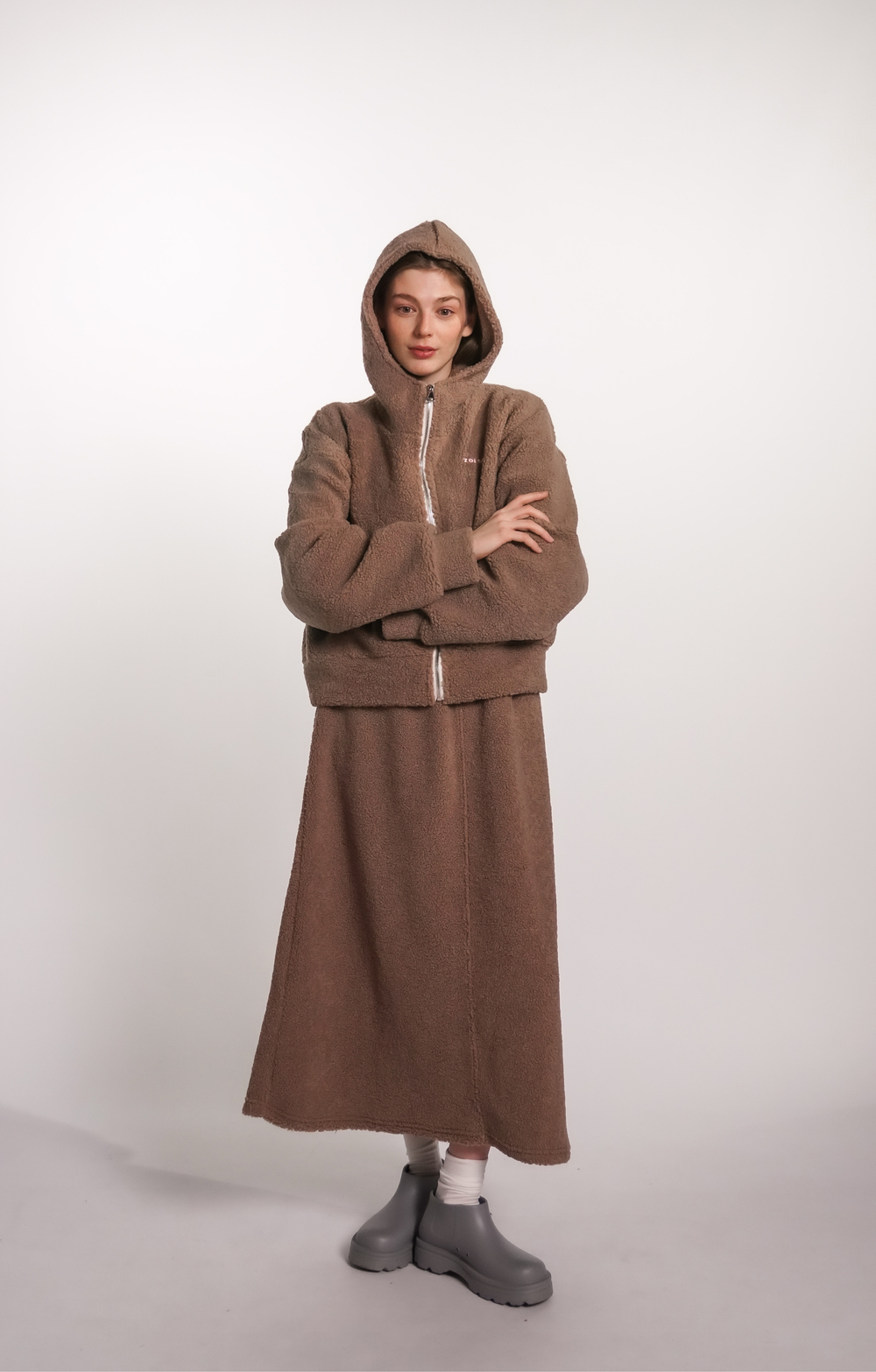 Юбка-трапеция из плюшевой ткани, какао