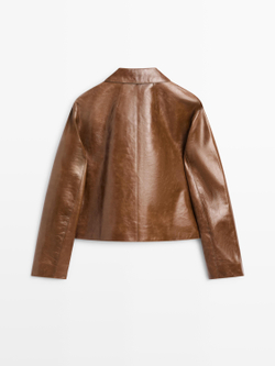 Massimo Dutti Укороченная куртка из кожи наппа, цвет верблюжьей шерсти