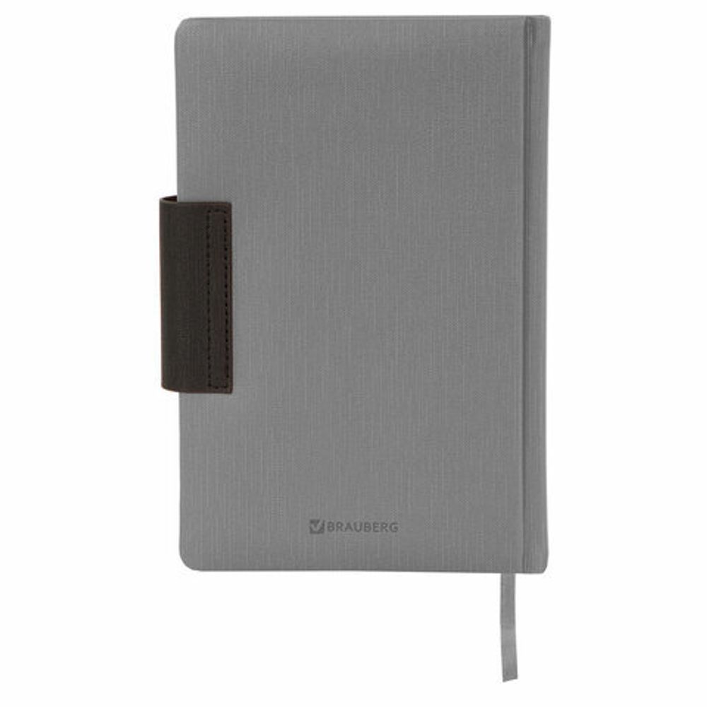 Ежедневник недатированный А5 138x213 мм BRAUBERG "Waves" под кожу, застежка 160 л., черный/серый, 111875