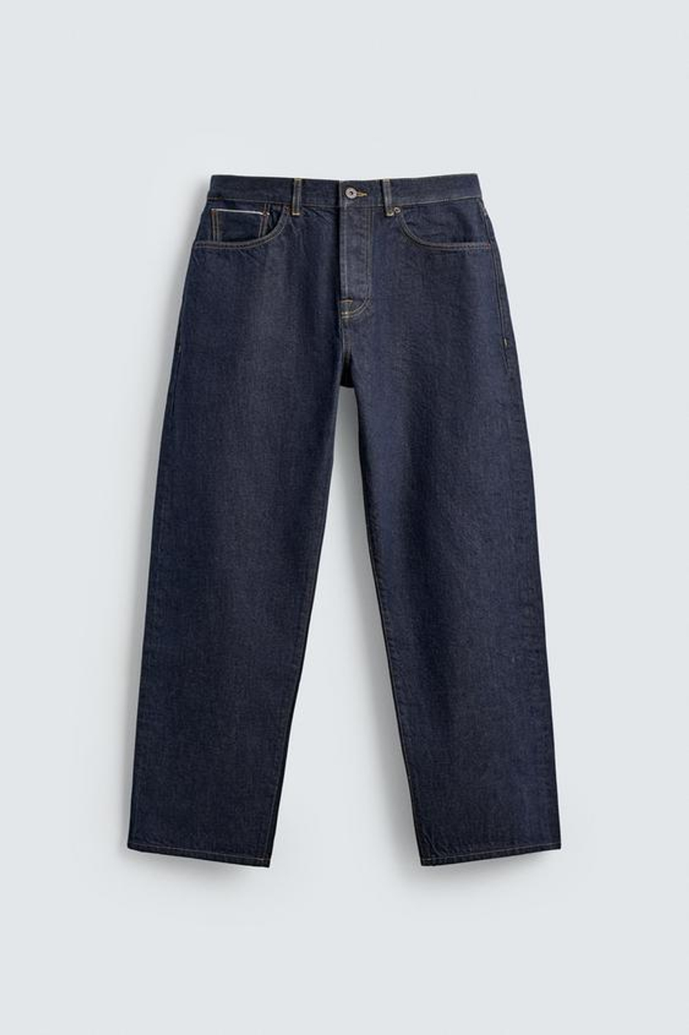 ZARA ДЖИНСЫ STRAIGHT ДЛИНОЙ ДО ЩИКОЛОТКИ SELVEDGE, СИНИЙ