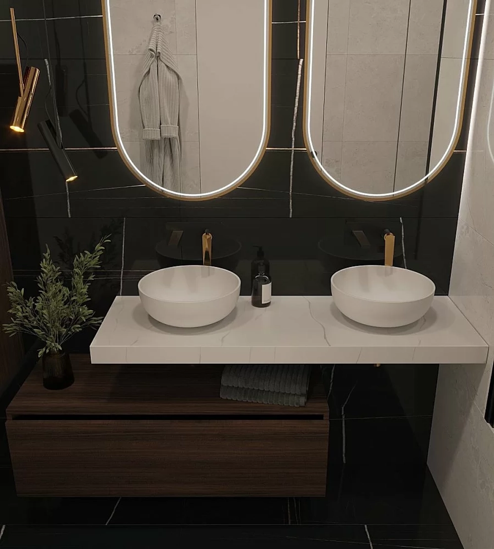 Тумба с раковиной и столешницей Armadi Art Flat 80 темный дуб