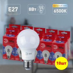 Лампа светодиодная ЭРА RED LINE LED A60-8W-865-E27 R Е27 / E27 8 Вт груша холодный дневной свет | Лампы cветодиодные Груша (A)
