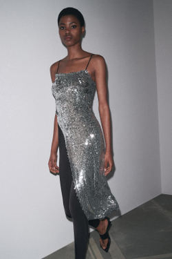 ZARA ТОП АСИММЕТРИЧНОГО КРОЯ С ПАЙЕТКАМИ, СЕРЕБРИСТЫЙ